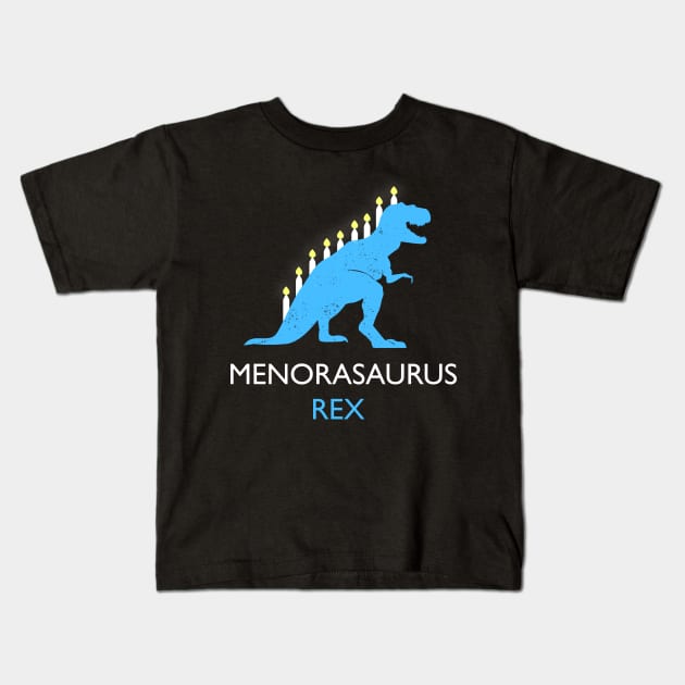 Menorasaurus Rex Funny Hanukkah Joke Kids T-Shirt by JustPick